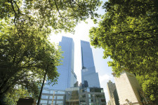 new york exterior view of time warner center from central park