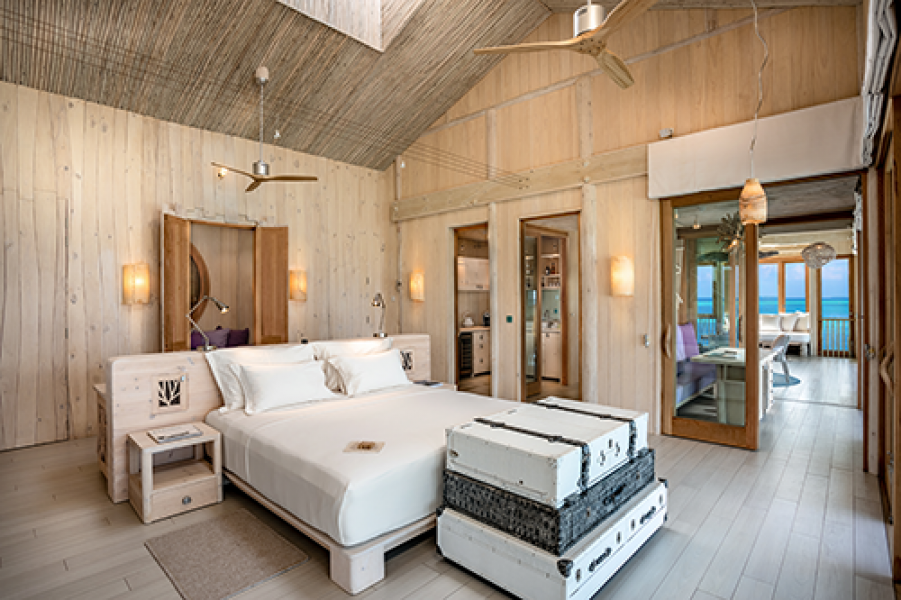 Soneva Jani 1BR Water Reserve master bedroom by Sandro Bruecklmeier.